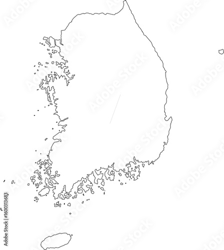 Clean outline map of South Korea, perfect for geographic, educational, or customizable projects needing clear national boundaries.


