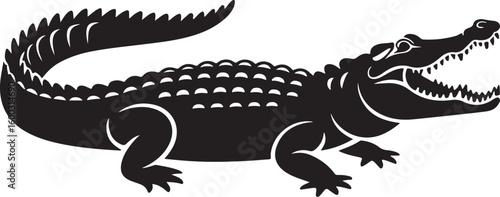 Silhouette Alligator with Open Mouth Vector Illustration Reptile Predator