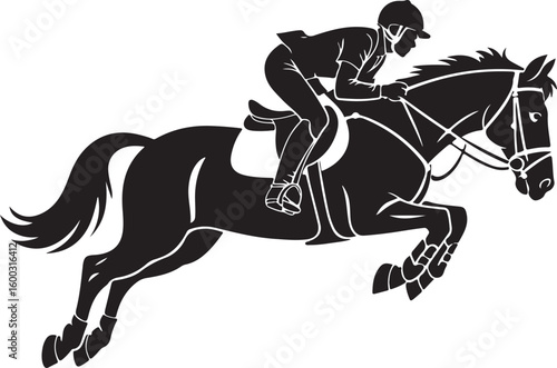 Equestrian Show Jumping Silhouette Vector Illustration of Horse and Rider