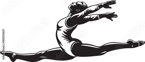 Gymnast Performing Split Leap Silhouette Vector Illustration for Sport
