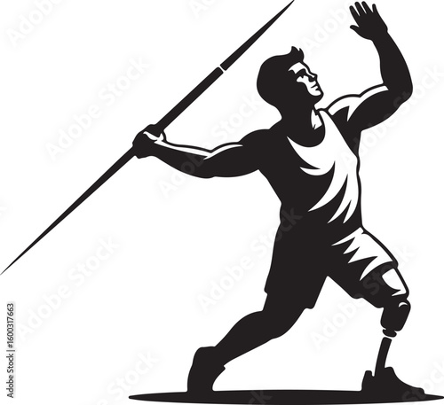 Javelin Throw Silhouette Vector Art with Athlete and Prosthetic Leg