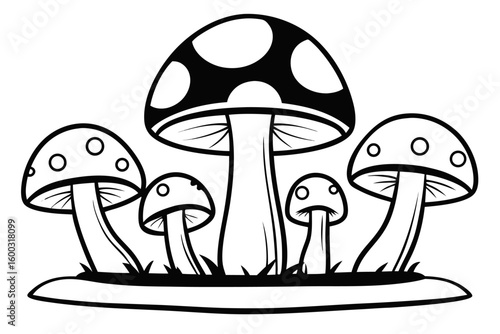 Cartoon vector illustration of mushrooms, a natural forest fungus, isolated for organic food and vegetarian designs