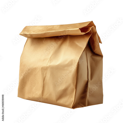 Brown paper lunch bag, isolated 