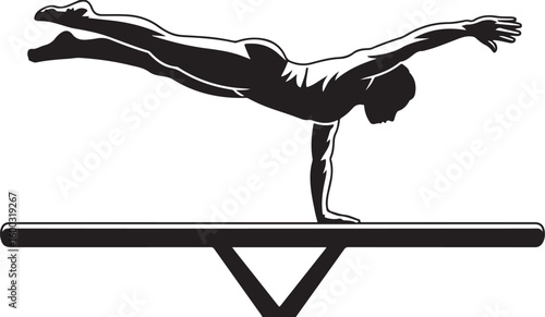Silhouette of a Male Gymnast on Balance Beam Vector Illustration Art