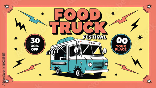 Food truck festival promotion retro futuristic