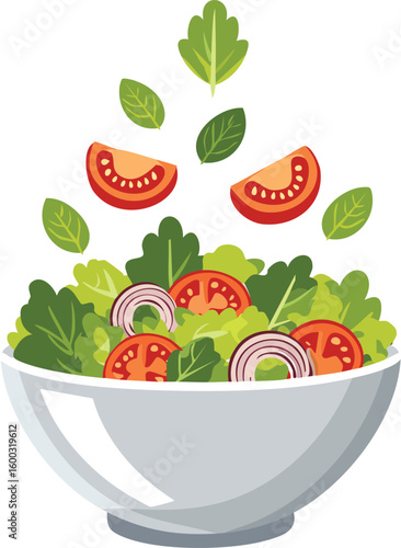 salad bowl icon vector illustration. lettuce, lunch, vegetable, meal, salad, tomato, vector, bowl, food, organic, clip art, cut out, lifestyles, no people, outline, simplicity, colors, no