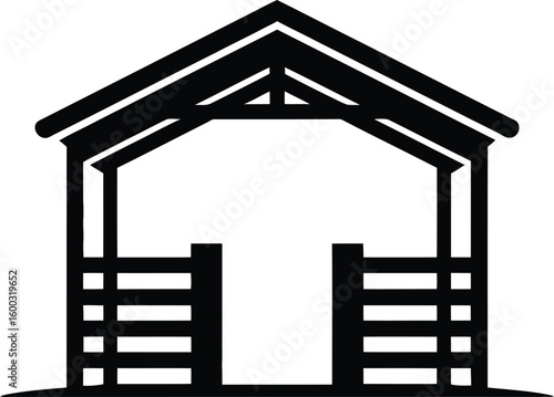Simple Black and White Icon of a Horse Stable or Barn