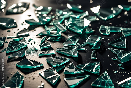 Shattered Glass Shards on a Dark Surface