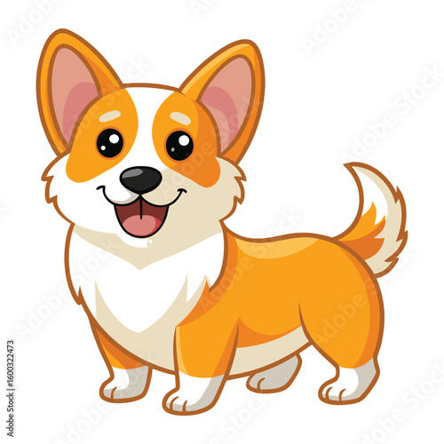 A charming cheerful corgi with a lively wagging tail, isolated on white, radiating boundless energy and a happy spirit.