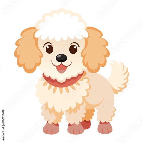 A delightful cheerful poodle with a voluminous fluffy coat, isolated on white, embodying its playful spirit and elegant appearance.