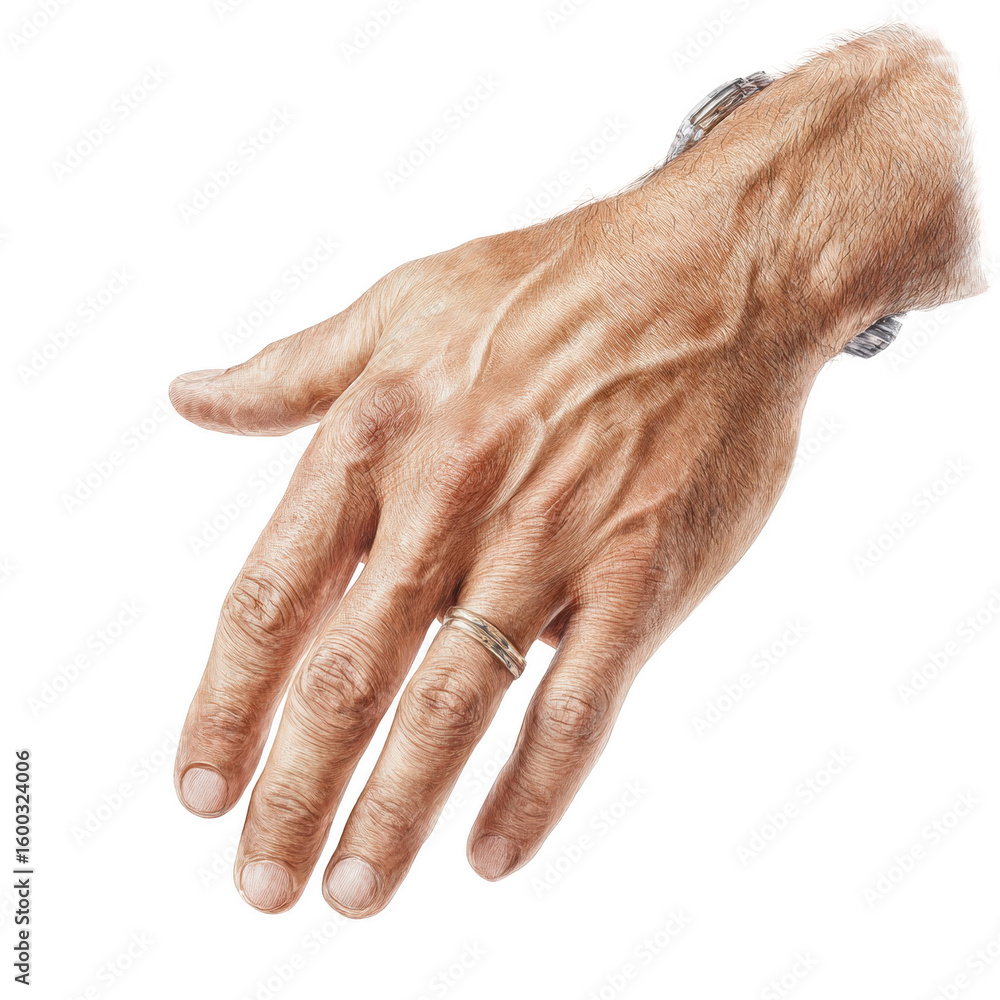 Fototapeta premium A mans hand with a wedding ring is isolated on a transparent background