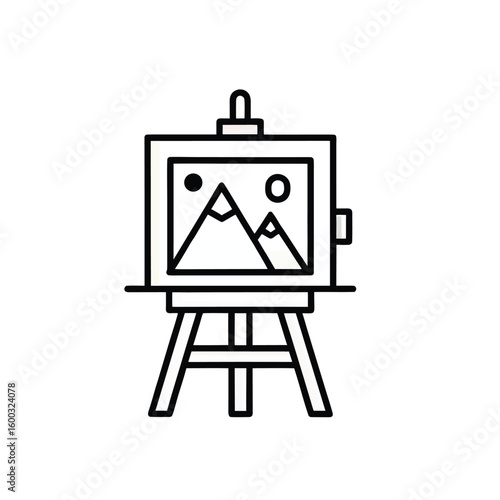 Outline of a painting on an easel isolated on white background
