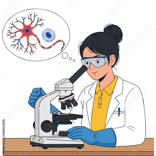A Female Scientist Using Microscope in Laboratory for Cell Research vector art