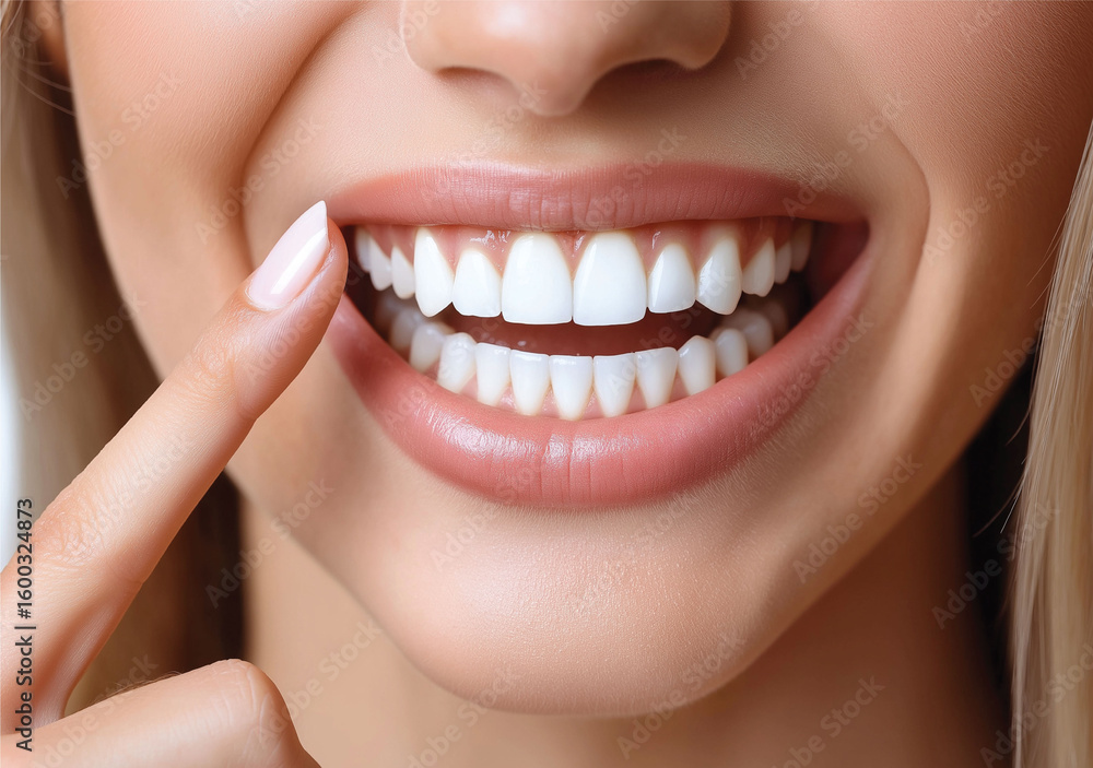 Fototapeta premium Close up of a woman s bright white smile and healthy teeth