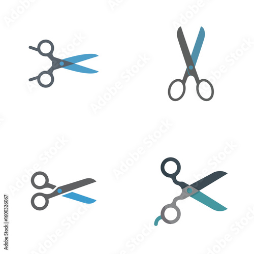 Four Different Styles of Scissors Grey and Blue Color Palette Simple Flat Design Graphic Icons Pack 20