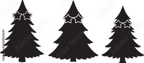 Three festive christmas tree silhouettes with star toppers