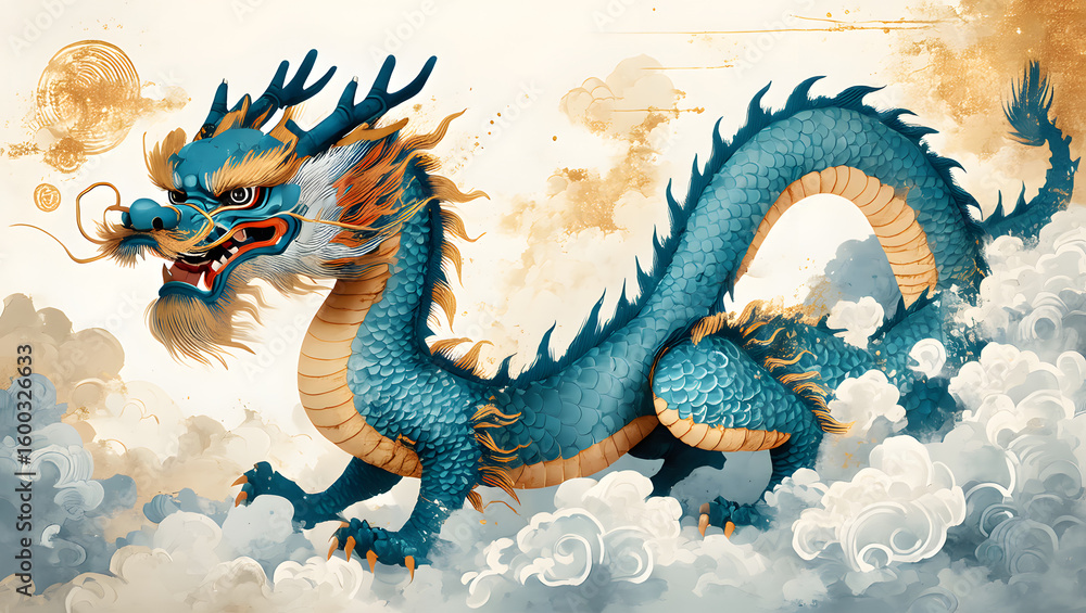 Fototapeta premium Majestic Blue Dragon Among Clouds