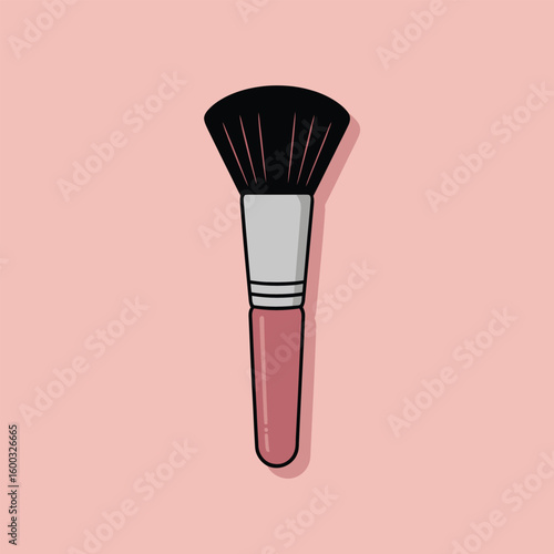 Pink Blush Brush Makeup Vector Illustration Cute Style Design Dusty Rose Handle Black Bristles Simple Graphic