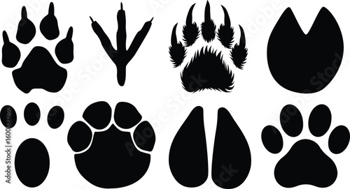 Animal Paw Silhouette Bundle Design on White Background