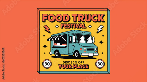 Teal food truck festival advertisement yellow