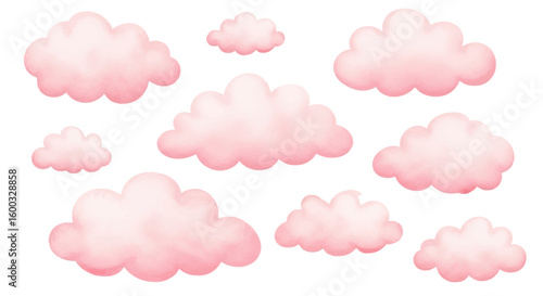 Illustration Vector Set of Pink Soft Cloud Shapes in Watercolor Style