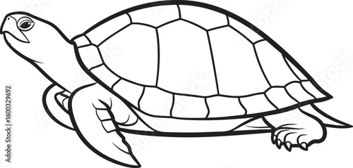 Sea Turtle's Serenity: A detailed, monochromatic illustration of a sea turtle glides gracefully, its strong shell and flippers on display. Depicting the ocean's tranquil beauty