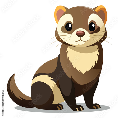 A mischievous curious ferret with a sneaky look, isolated on a white background, embodying its playful and cunning nature.