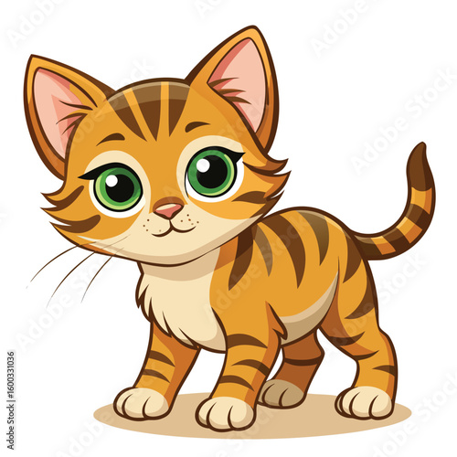 A mischievous curious kitten caught in a sneaky pounce, isolated on white, embodying playful hunting instincts.