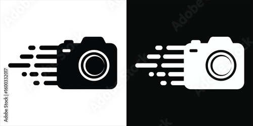 Fast camera photography logo icon. Speed motion effect for quick photo service.