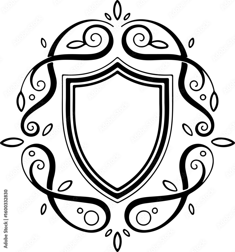 Naklejka premium Elegant Floral Emblem with Shield and Leaf Motif – Decorative Vector Design