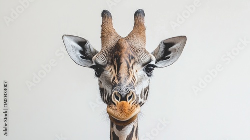 Portrait of a giraffe on a white background, useful for educational materials about animals.