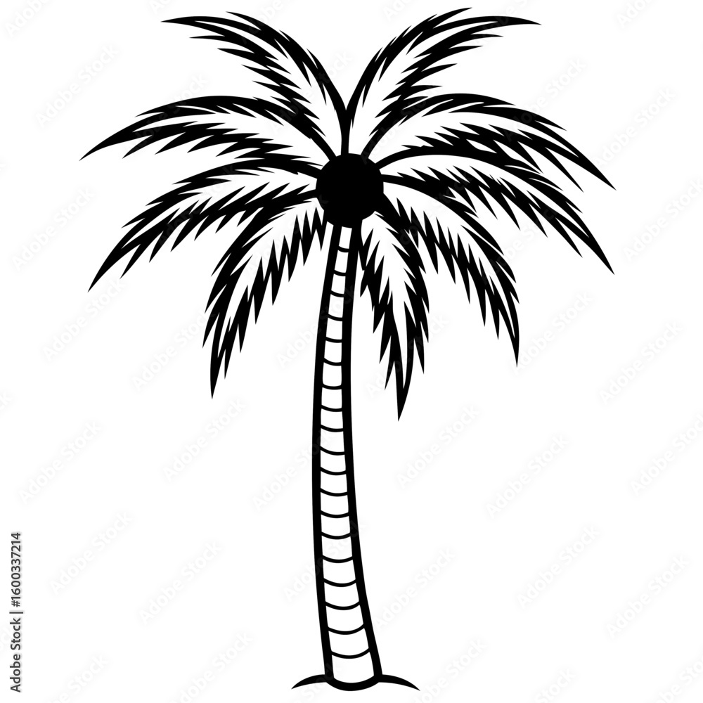 Obraz premium Vector art of a stylized black silhouette of a single palm tree with its fronds spread