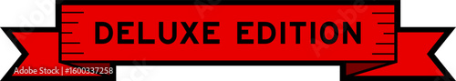 Ribbon label banner with word deluxe edition in red color on white background
