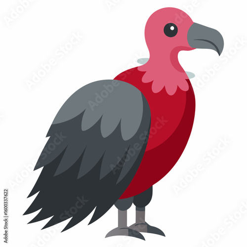 Vector art of a stylized illustration of a vulture with a red neck grey wings stands
