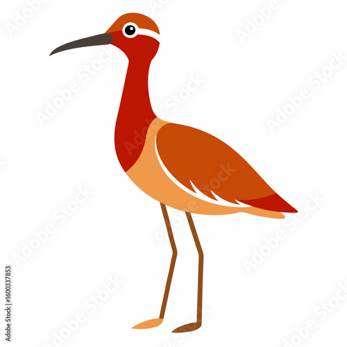 Vector art of a stylized illustration of a longlegged bird with a red neck orange
