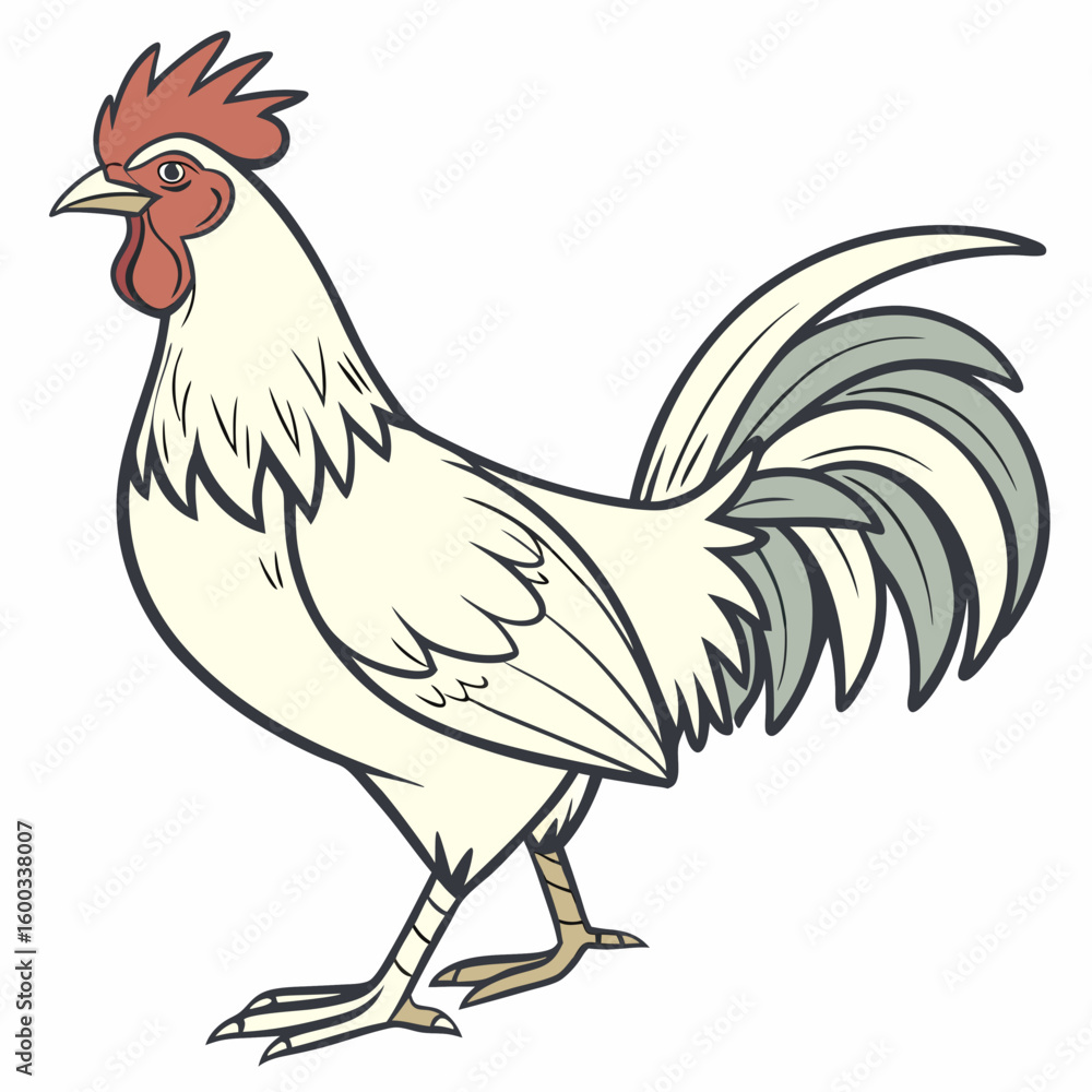 Fototapeta premium Vector art of a stylized illustration of a white rooster with a red comb wattle