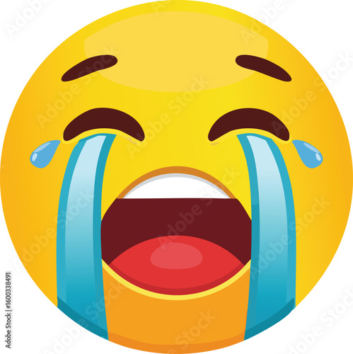 Crying face emoji with big tears cartoon vector illustration