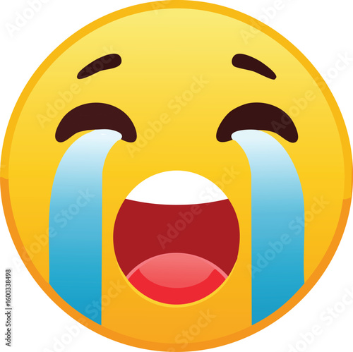 Crying face emoji with big tears cartoon vector illustration