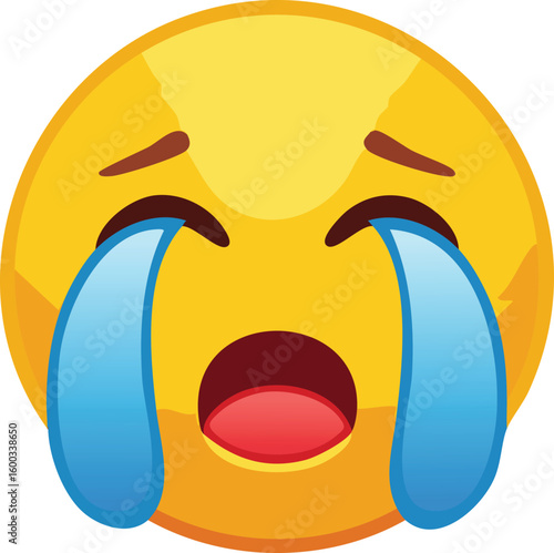 Crying face emoji with big tears cartoon vector illustration