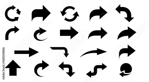 A collection of various black arrow silhouettes vector.