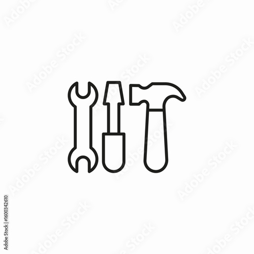 assorted hand tools icon sign vector