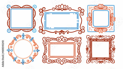 Pastel Colored Doodle Crayon Drawn Whimsical Frames