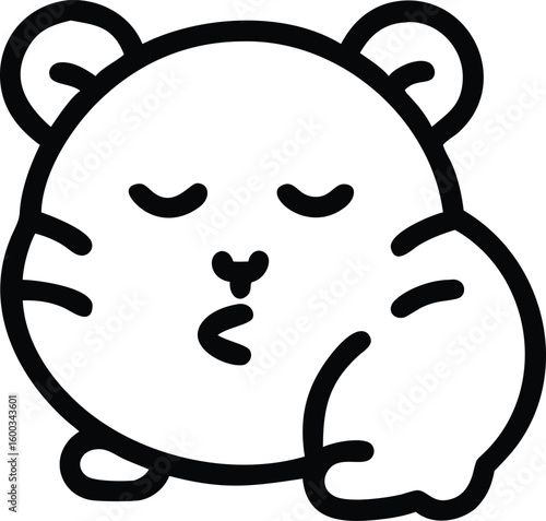 A contented fluffy hamster enjoying a cozy nap, radiating warmth and peacefulness on a plain white background.