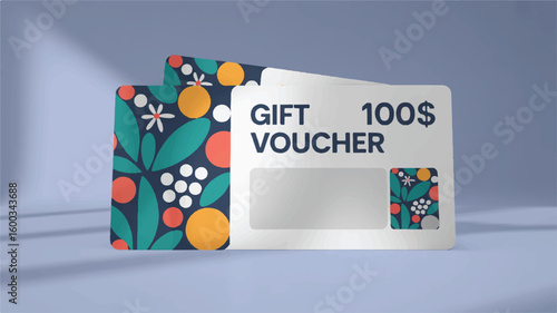 Modern gift voucher with floral pattern hundred dollars