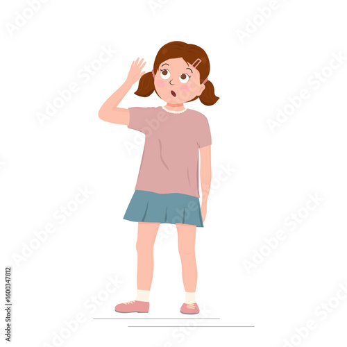 Cute little girl surprised and raised her hand