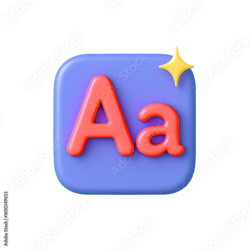3d red letter aa icon with yellow star isolated on transparent background