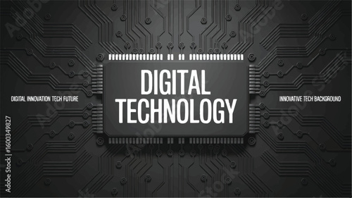 Digital Technology Innovation: A visually striking digital rendering showcases the convergence of cutting-edge technology and innovation. The intricate circuit board design.
