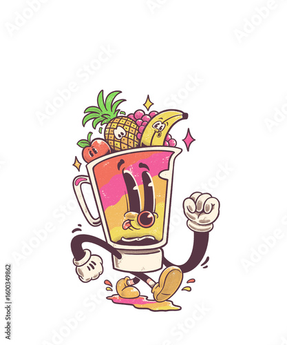 Only Cartoon blender character design containing retro style fruit, suitable for branding etc.