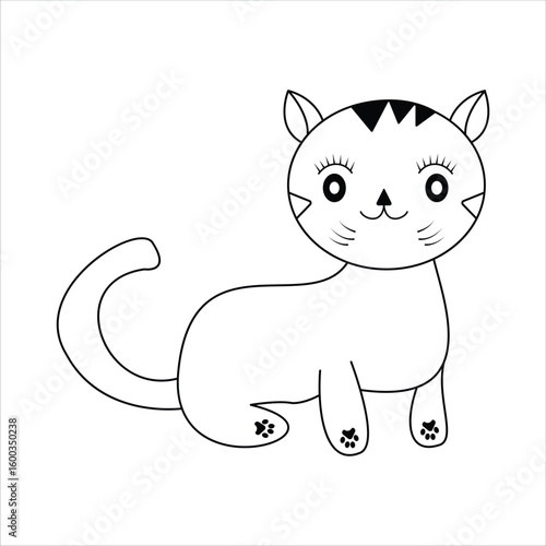 A cute cartoon vector illustration of a playful domestic kitten with funny fur and a tail