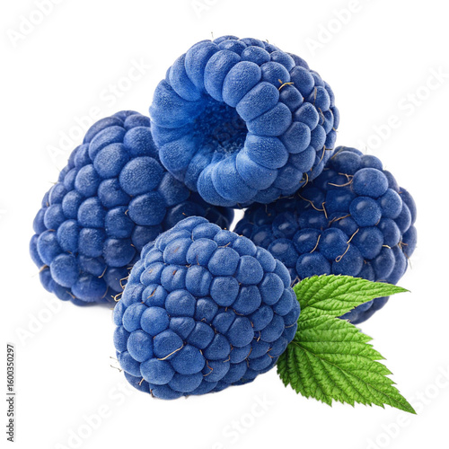 Fresh blue raspberries with green leaf, perfect for healthy eating and culinary concepts